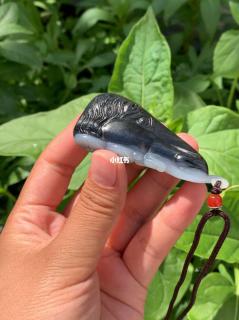 和田玉籽料黑白青花 马上封侯🐎吊坠挂件