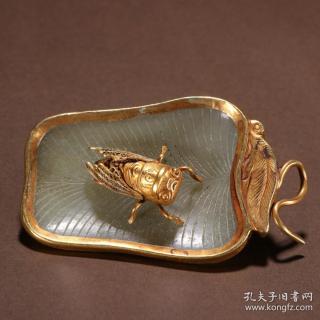 清 和田玉包金一夜成名摆件