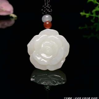 和田玉石玫瑰花吊坠情侣饰品一对款爱心形吊坠情人节翡翠项链刻字